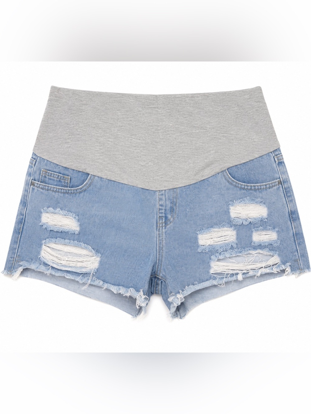 Maternity Distressed Denim Jean Shorts Over Belly Panel Size Large
